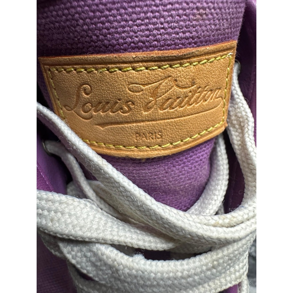 Louis Vuitton Canvas Leather Lace-Up High Top Sneakers Purple Women Size 36.5 EU - Picture 9 of 13